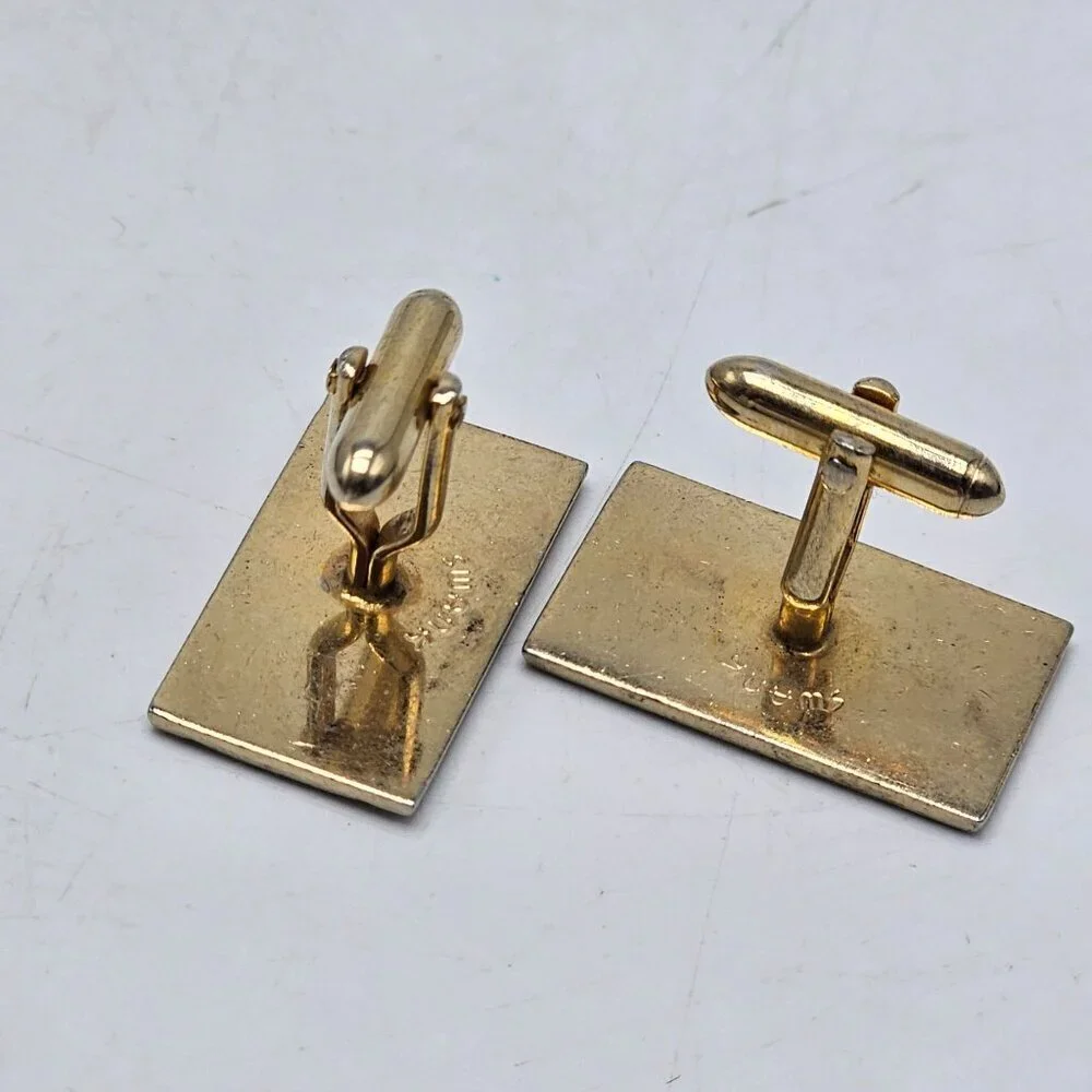 SWANK Monogram Gold Black Enamel Cufflinks With 